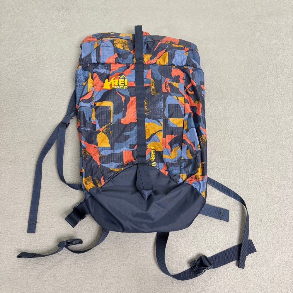 REI Flash 18 Backpack Blue Orange Abstract Print Hiking Daypack Lightweight